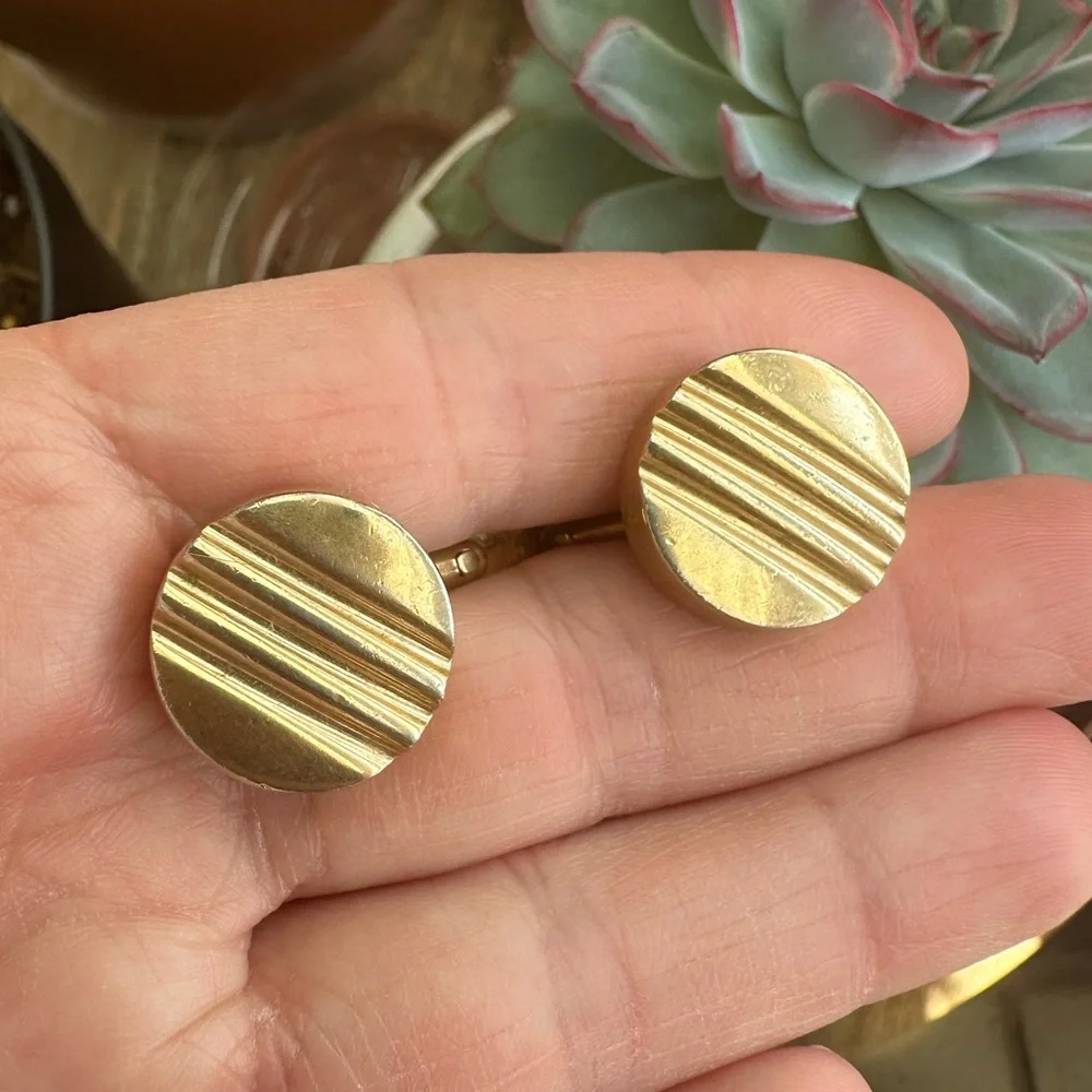 SWANK Gold-tone Round Mid-Century Modern Cufflinks